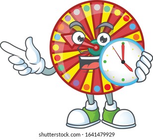Wheel fortune cartoon character style with a clock