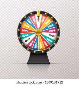 Wheel fortune. Casino prize lucky game roulette, win jackpot money lottery circle. Chance winner gamble wheel 3d realistic vector concept