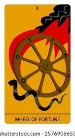 The Wheel of fortune character of Tarot playing card in modern cartoon minimalism flat style. Vector illustration in minimalism flat style