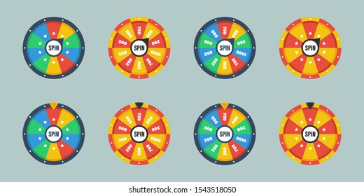 Wheel of fortune. Circle spin vector background. Isolated vector illustration. Modern vector illustration. Vector leisure background template. Set of different roulette.