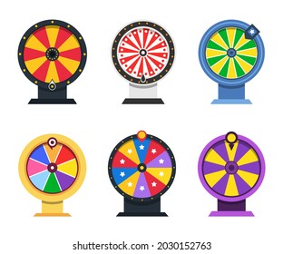 Wheel of Fortune collection. Different vector lottery wheels.