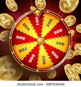 Wheel Of Fortune Design Vector. Win Fortune Roulette 3d Victory Object. Lucky Poster Opportunity Design. Night Club Illustration
