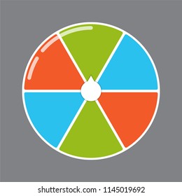 Wheel of Fortune. Disk with segments. Illustration for luck, success, chance and choice. Symbol of games with destiny. Colored flat icon, vector design.