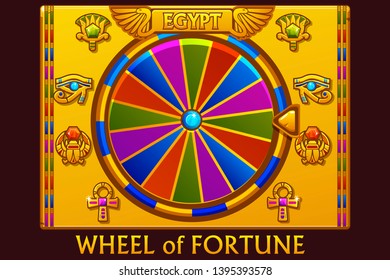 Wheel of fortune in egyptian style for UI game and casino. Vector Icons on separate layers.