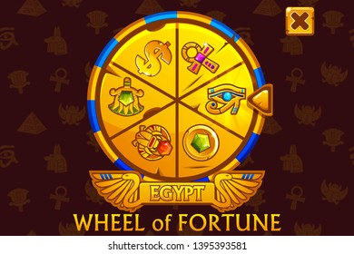 Wheel of fortune in egyptian style for UI game and casino. Vector Icons on separate layers.