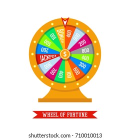 Wheel of fortune in flat vector style. Casino vector illustration, gambling concept, win jackpot 