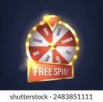 Wheel Of Fortune With A Free Spin Promotion. The Wheel Segments Offer Various Rewards Such As Money, Bonus, And Gifts