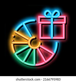 Wheel of Fortune Gift neon light sign vector. Glowing bright icon Wheel of Fortune Gift sign. transparent symbol illustration