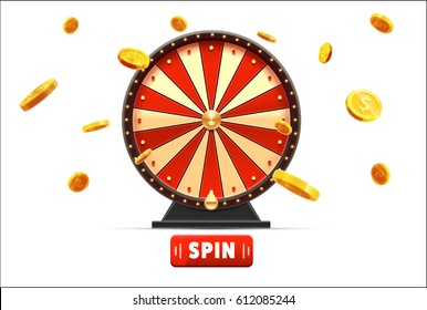 Wheel Of Fortune With Gold Coins 3d Object Isolated On White