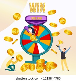 wheel of fortune with gold coins and winners. lucky win. Lottery luck illustration casino money games