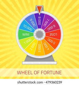 Wheel of fortune illustration. Color lucky wheel template. Winner game, money and casino concept. Infographic design element in flat style. 