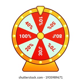 Wheel of Fortune isolated on white background, vector illustration of fortune's wheel with percentage discounts, sale poster design