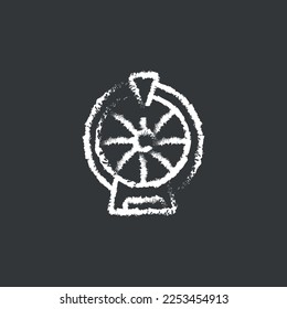 Wheel of Fortune linear chalk icon. Hand drawing effect. Vector isolated black illustration