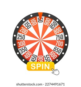 Wheel of Fortune lottery of luck. Random casino game. Victory in roulette. Slots or casino design element. Spinning roulette. Win money or gifts. Risky casino games. Vector illustration
