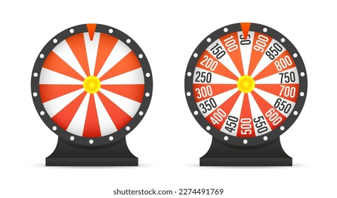 Wheel of Fortune lottery of luck. Random casino game. Victory in roulette. Slots or casino design element. Spinning roulette. Win money or gifts. Risky casino games. Vector illustration