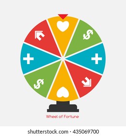 Wheel of Fortune, Lucky Icon with Money, Health, Home and Love Sign. Vector Illustration EPS10
