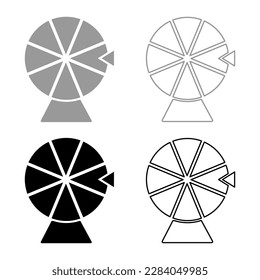 Das Glücksspiel-Roulette-Roulette-Spinnerei-Konzept des Räders setzt Symbol graue schwarze Vektorgrafik solide Umrisslinie in flachem Stil