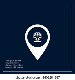 Wheel of Fortune and map pin. logo concept. Wheel of Fortune logo