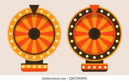 Wheel of Fortune. Wheel of fortune with orange and black frame. Vector set.