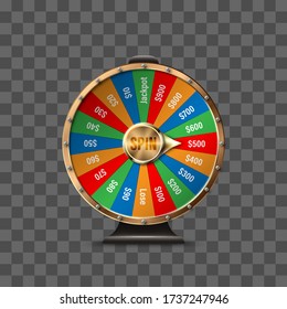 Wheel of fortune to play and win isolated on transparent background. Vector illustration
