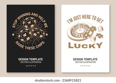 Wheel of fortune poster design with two dice and dollar banknotes silhouette. Vector. Casino funny quotes with two dice, dollar banknotes and wheel of fortune.