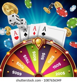 Wheel Of Fortune Poster Vector. Spinning Lucky Roulette. Gambling Background. Bright Lottery Leisure Casino Illustration
