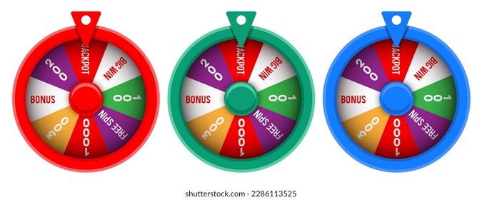 Wheel of Fortune. Wheel of fortune with red, green and blue frame. Vector set.