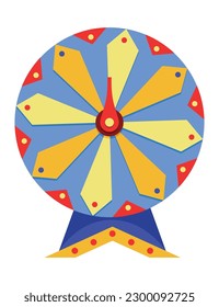 Wheel fortune. Roulette game wheel with sections, flat icon. Spin lucky wheel, casino, money game symbol. Isolated vector illustration