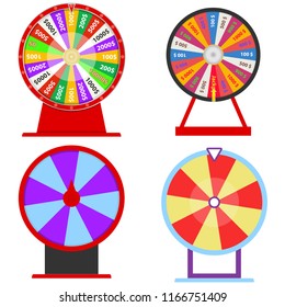 A wheel of fortune, a set of several wheels of fortune. Wheel of the casino. Flat design, vector illustration, vector.