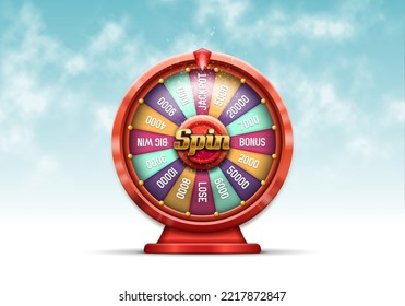 Wheel of fortune. Spinning lucky roulette on a light background. Vector illustration.