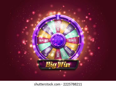 Wheel of fortune. Spinning lucky roulette on a bright glowing background. Vector illustration.