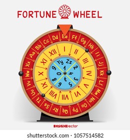 Wheel of Fortune template with letters roman numerals and shadow on white back. Horoscope fate concept gaming object