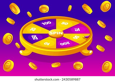 Wheel of fortune vector for the casino. Background with explosion coins