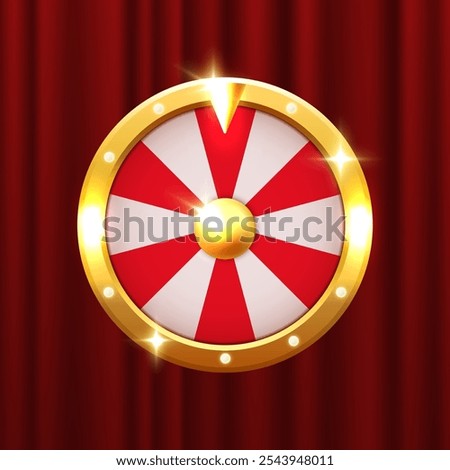 Wheel of fortune. Vector clipart isolated on red curtain background.