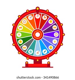 Wheel of fortune vector infographic elements, flat design isolated on white background - stock vector
