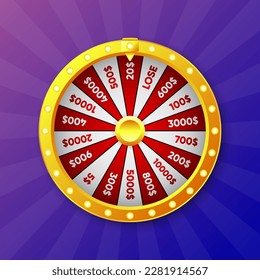 Wheel of Fortune. Wheel of Win. Colorful wheel of fortune with different sums of winning. Online casino lottery. Gambling concept. Vector illustration.