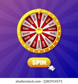 Wheel of Fortune. Wheel of Win. Colorful wheel of fortune with different sums of winning. Online casino lottery. Gambling concept. Vector illustration.