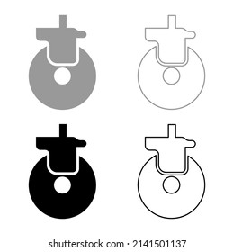 Wheel for furniture caster cart set icon grey black color vector illustration image solid fill outline contour line thin flat style