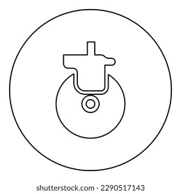 Wheel for furniture caster swivel icon in circle round black color vector illustration image outline contour line thin style