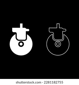 Wheel for furniture caster swivel set icon white color vector illustration image solid fill outline contour line thin flat style
