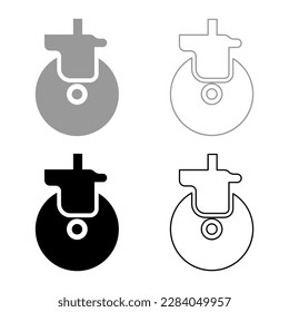 Wheel for furniture caster swivel set icon grey black color vector illustration image solid fill outline contour line thin flat style