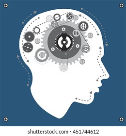 Wheel Gear Brain Mechanism.  Brainstorming Concept Vector
