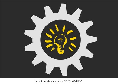 Wheel with gear and bulb of an idea.