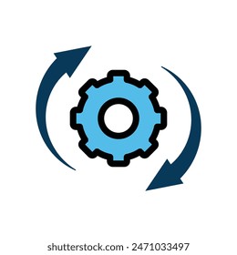 engranajes de rueda con un círculo de flechas en el exterior. estilo de diseño plano. adecuado para máquinas, refrescos, iconos web. Plantilla de diseño de Vector