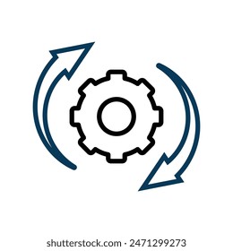 wheel gears with a circle of arrows on the outside. outline design style. suitable for machines, refreshes, web icons. vector design template