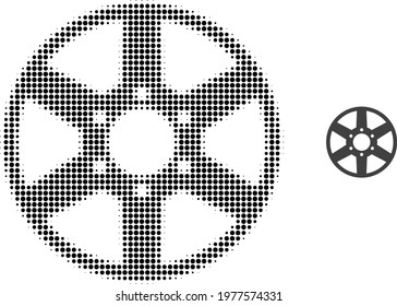 Wheel halftone dotted icon illustration. Halftone array contains round points. Vector illustration of wheel icon on a white background. Flat abstraction for wheel symbol.