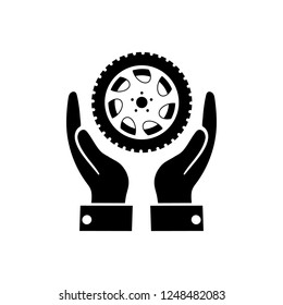 wheel in the hand icon, logo on white background