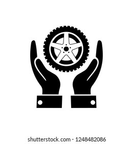 wheel in the hand icon, logo on white background