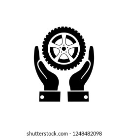 wheel in the hand icon, logo on white background