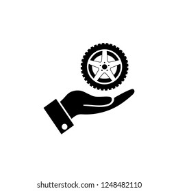 wheel in the hand icon, logo on white background